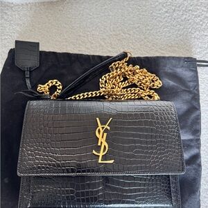 Saint Laurent medium sunset in croc embossed leather